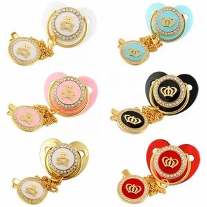 Luxury Pacifier Clip Set with Crown and Bear Designs